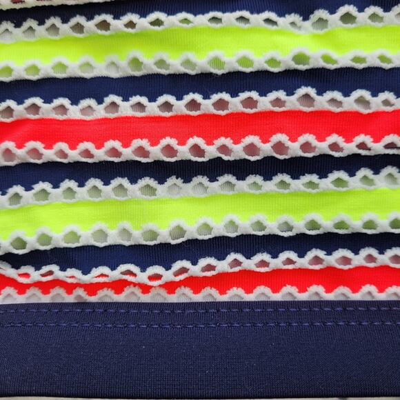 Milly Cabana High Neck Halter Neon Stripe Eyelet Bikini Top size Medium - Picture 5 of 11